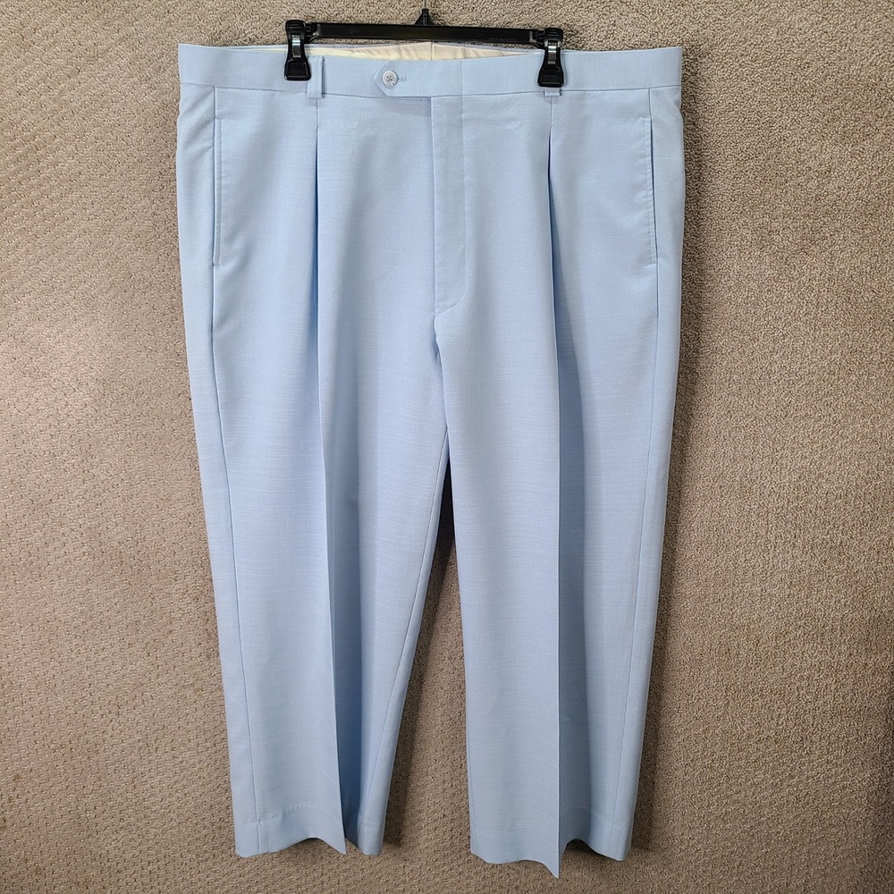 Vintage Falcone Pants Men 40x26 Light Blue Pleated Dress Slacks Polyester Formal